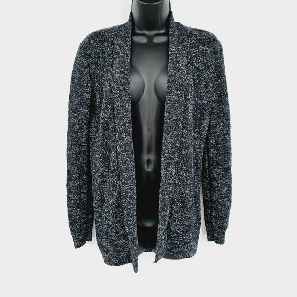 J Crew Factory Cardigan Sweater XS Open Black White Marled Long Sleeve Knit Cozy - Picture 1 of 11